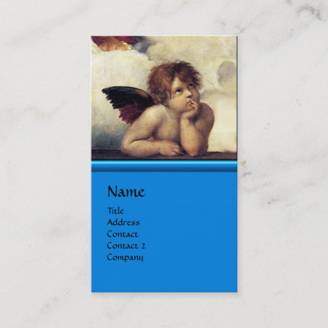 Carte De Visite ANGEL aile Cherub Monogramme bleu saphir argent (Devant)