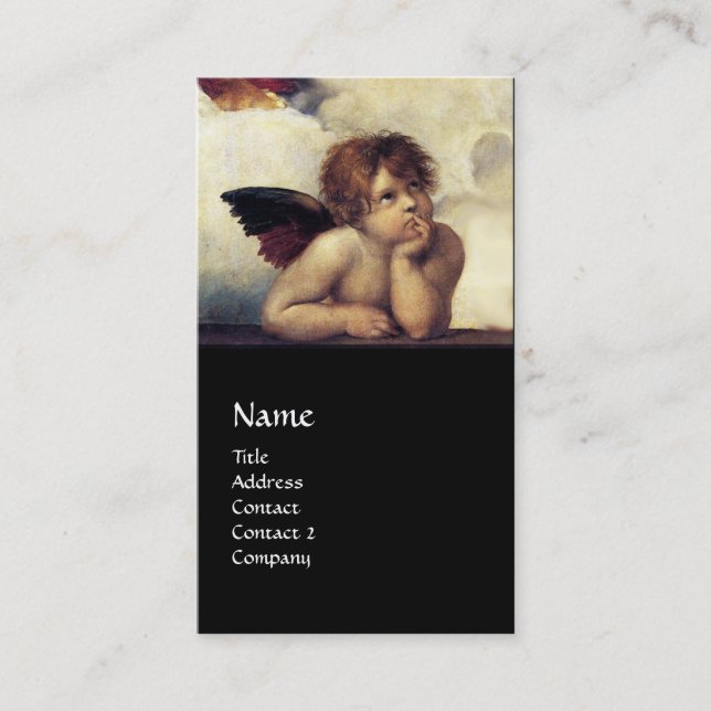 Carte De Visite ANGEL aile Cherub Monogramme bleu saphir noir (Devant)