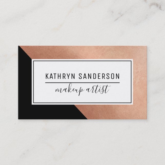 Carte De Visite ANGLE MINIMAL MODERNE rose coin or noir blanc (Devant)