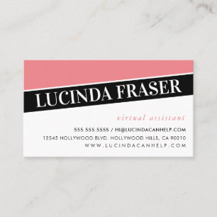Carte De Visite ANGLE MODERNE GRAS minimal corail noir rose simple