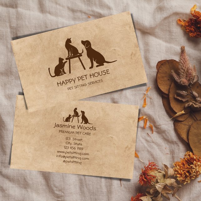 Carte De Visite Animal assis chien de promenade Chat vétérinaire a (Créateur téléchargé)