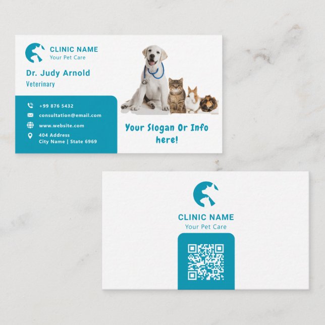 Carte De Visite Animal de compagnie | Simple moderne (Devant / Derrière)
