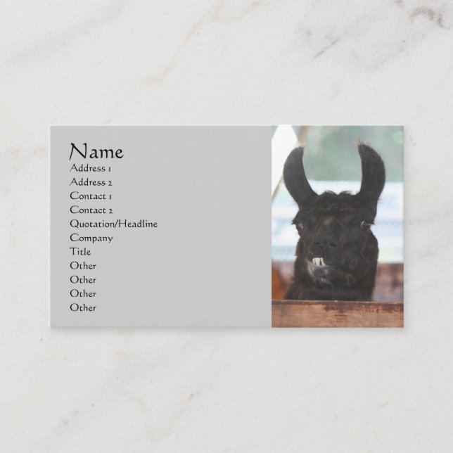 Carte de visite animal de ferme Llama Noire (Devant)