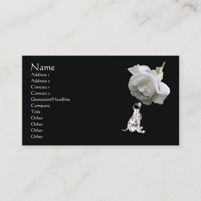 Carte de visite animal de rose blanche chiot dalma (Devant)