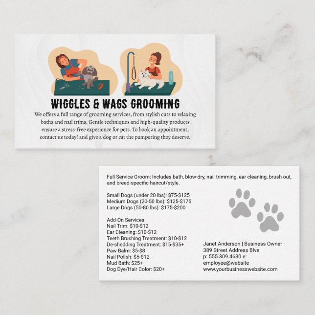 Carte De Visite Animal Groomer Working on Pets (Devant / Derrière)