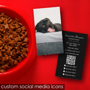 Carte De Visite Animal Pet Influencer Full Photo QR Code noir