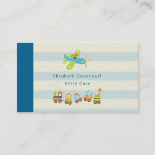 Carte De Visite Animal Toy Train and Airplane on Stripes