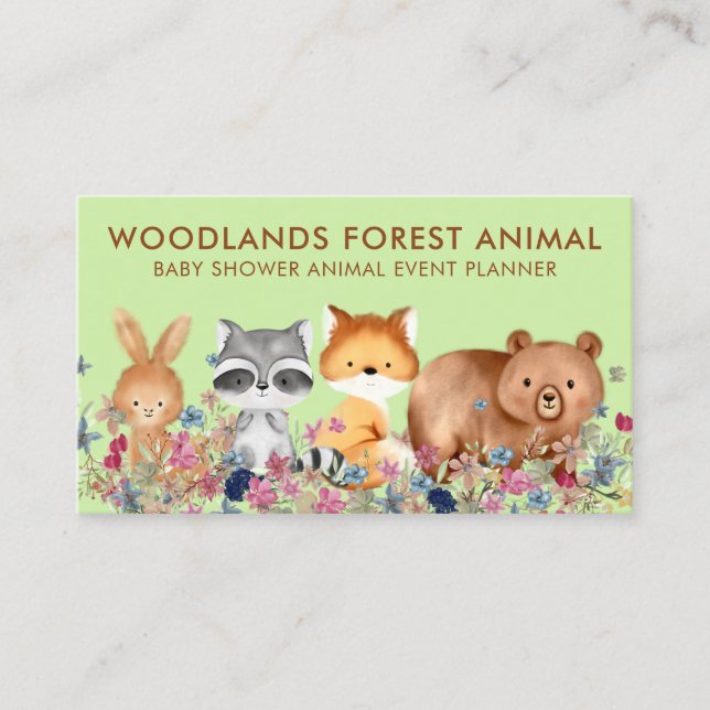 Carte De Visite Animaux Bébé ours Fox Raccoon lapin vert (Devant)