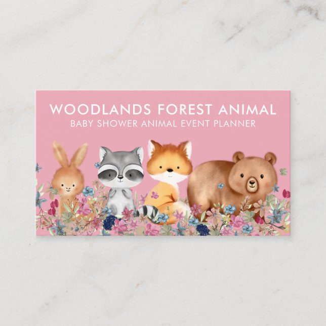 Carte De Visite Animaux Bébé ours Fox Raccoon Rabbit rose (Devant)