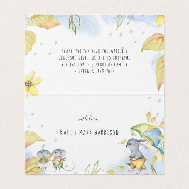 Carte De Visite Animaux d'automne lunaires Baby shower Merci (Intérieur déplié)
