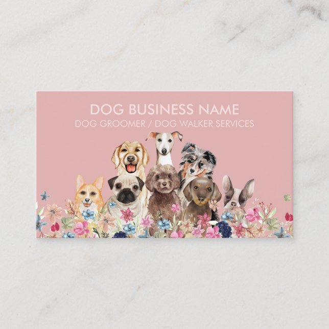 Carte De Visite Animaux de compagnie marcheur chien soins rose (Devant)