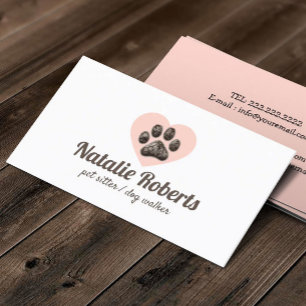Carte De Visite Animaux de compagnie Sitter Cute Furry Paw Heart C
