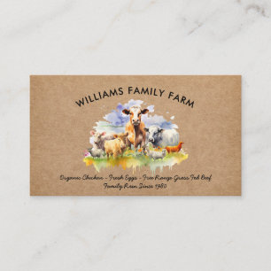Carte De Visite Animaux de ferme rustiques Cow Cog Poulet Aquarell