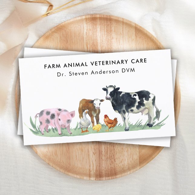 Carte De Visite Animaux de ferme Vétérinaire Vache porc poulet QR  (Créateur téléchargé)