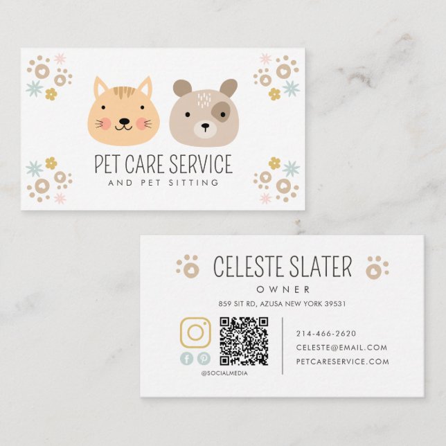 Carte De Visite Animaux domestiques, Clinique Vétérinaire, Animaux (Devant / Derrière)