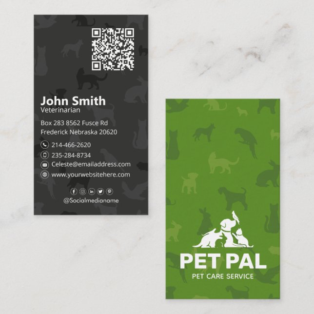 Carte De Visite Animaux domestiques, Clinique Vétérinaire, Animaux (Devant / Derrière)