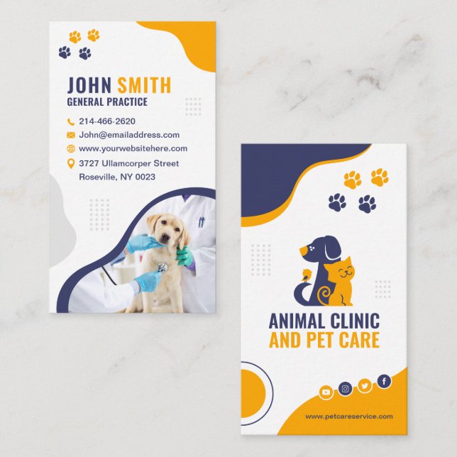 Carte De Visite Animaux domestiques, Clinique vétérinaire, vétérin (Devant / Derrière)