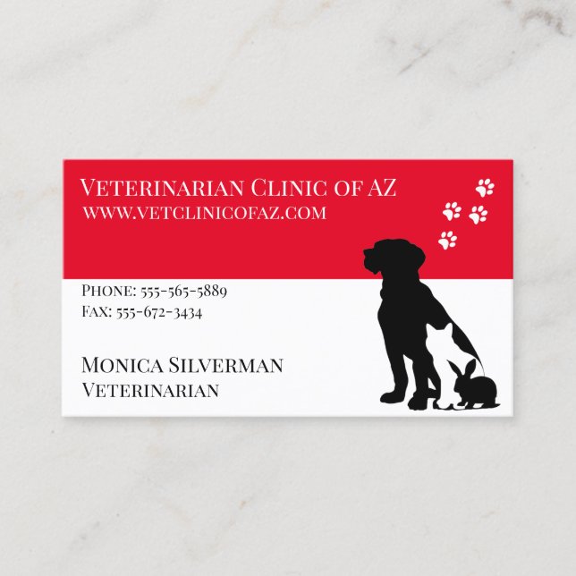 Carte De Visite Animaux domestiques Vétérinaires Paw Black Grey Bl (Devant)