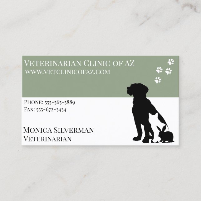 Carte De Visite Animaux domestiques Vétérinaires Paw Black Grey Bl (Devant)