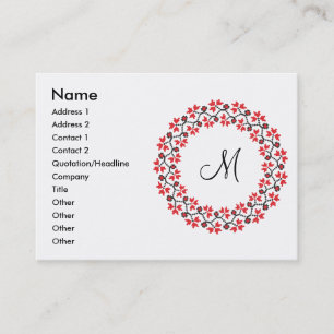 Carte De Visite Anneau de fleur rouge Monogramme personnalisé init