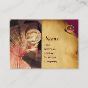 CARTE DE VISITE ANNONCIATION ANGE EN OR ET ROSE