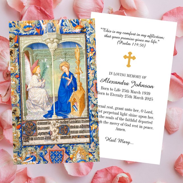 Carte De Visite Annonciation Hail Mary Funeral Memorial Prière (The Annunciation Hail Mary Christian Catholic In loving memory Funeral Memorial Prayer Card)