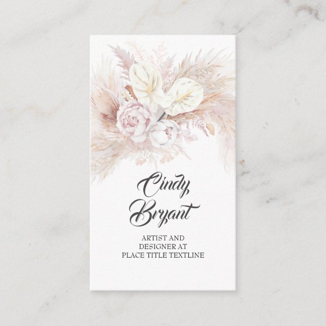 Carte De Visite Anthuriums blancs Pampas Grass et Roses roses rose (Devant)