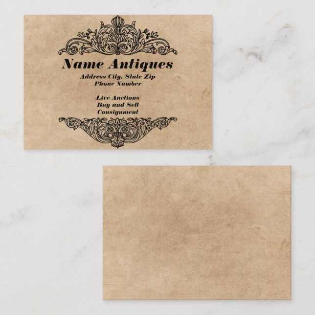carte de visite "Antique/Antique Enchère" (Devant / Derrière)