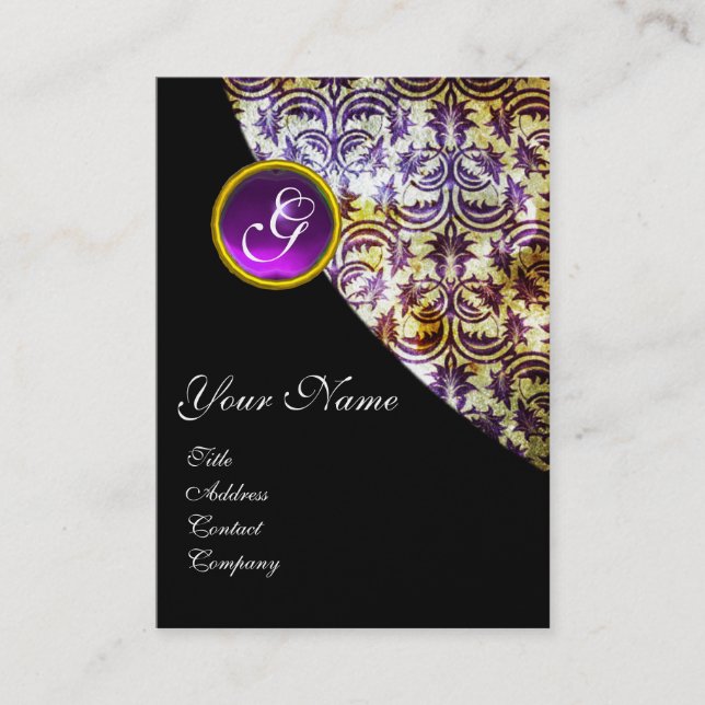 Carte De Visite ANTIQUE DAMASK PURPLE AMÉTHYST MONOGRAS or (Devant)