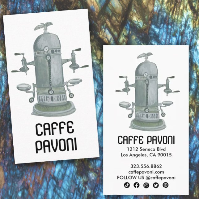 Carte De Visite Antique Espresso Machine Café Café Aquarelle (Créateur téléchargé)
