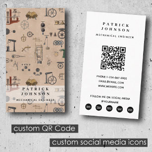 Carte De Visite Antique ingénierie mécanique scientifique QR Code