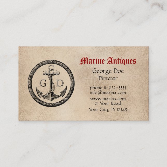 Carte De Visite Antiquités marines avec le monogramme (Devant)