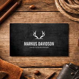 Carte De Visite Antlers rustiques sur Photographes en bois noir, A