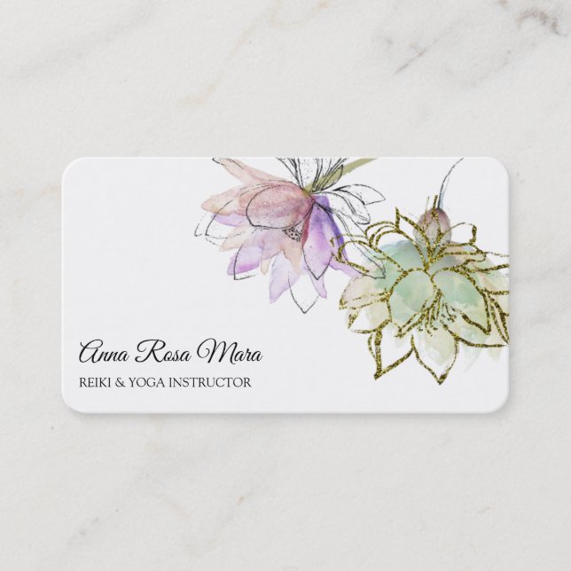 Carte De Visite *~* AP32 Lotus rose Yoga Fleur Zen QR Logo (Devant)
