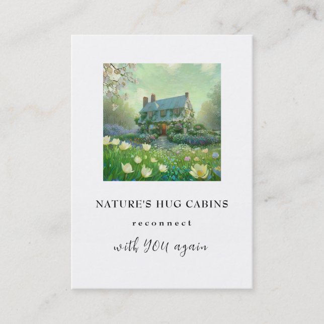 Carte De Visite *~* AP49 Chalet Cabine rustique Fleurs de printemp (Devant)