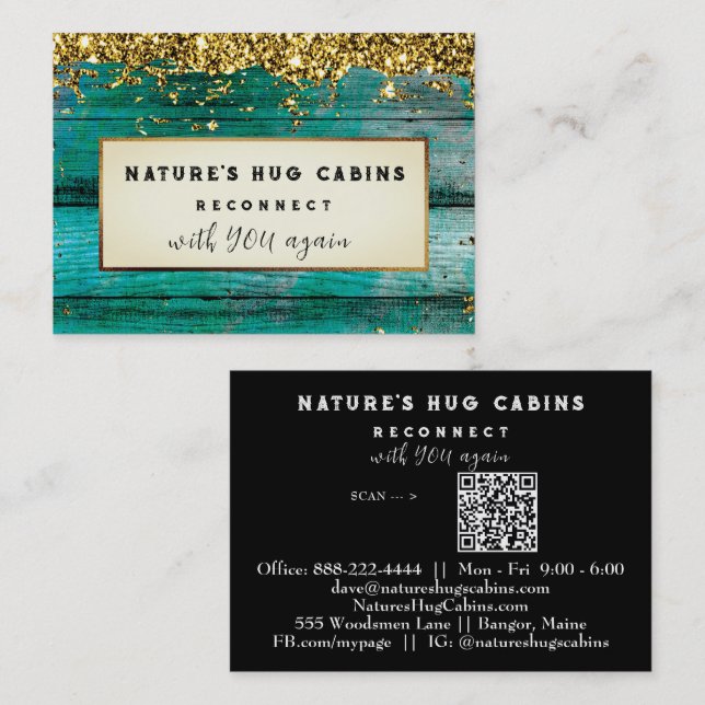 Carte De Visite *~* AP49 Parties scintillant en bois rustique déso (Devant / Derrière)