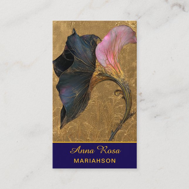Carte De Visite *~* AP98 Elegant Flower Gold 29  Rich  QR Floral  (Devant)