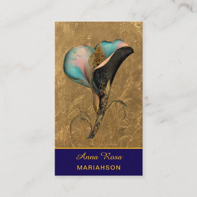 Carte De Visite *~* AP98 Elegant Flower Gold 2  Rich  QR Floral  (Devant)