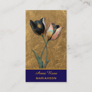 Carte De Visite *~* AP98 Élégante Fleur Or 1  Vintage  QR 