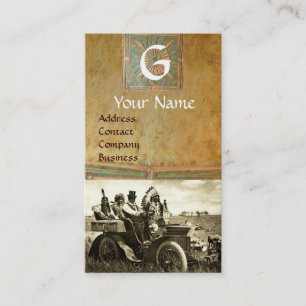 CARTE DE VISITE APACHES ET GERONIMO CONDUISANT UNE VOITURE À MOTEU