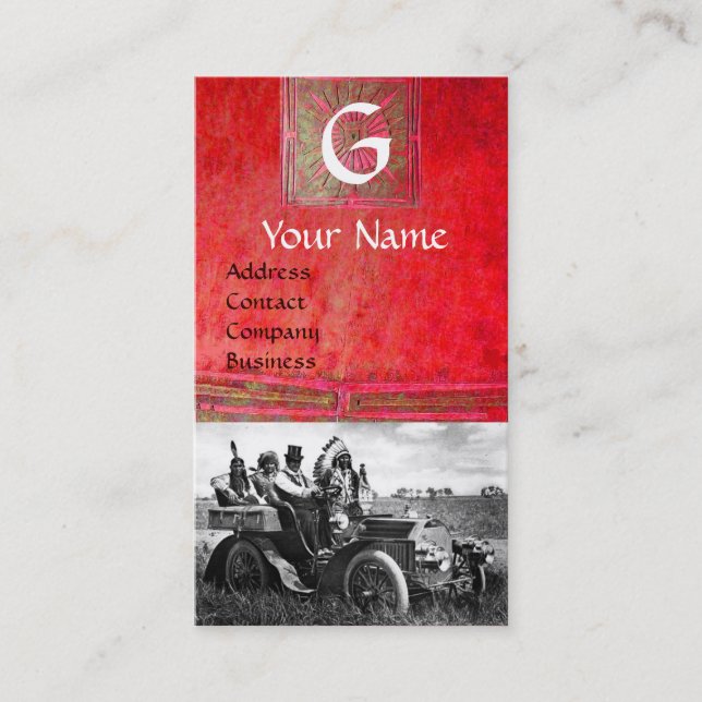 CARTE DE VISITE APACHES ET GERONIMO CONDUISANT UNE VOITURE À MOTEU (Devant)