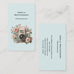 Carte De Visite Appareil photo avec image rétro pastel de fleurs