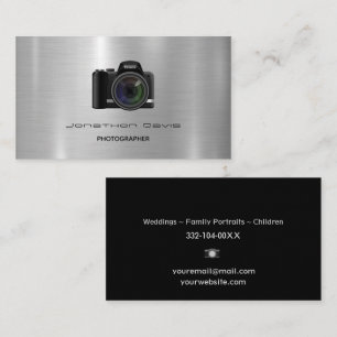 Carte De Visite Appareil photo Chrome Metal Design