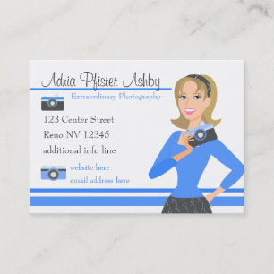 Carte De Visite Appareil-photo Fille-Bleu