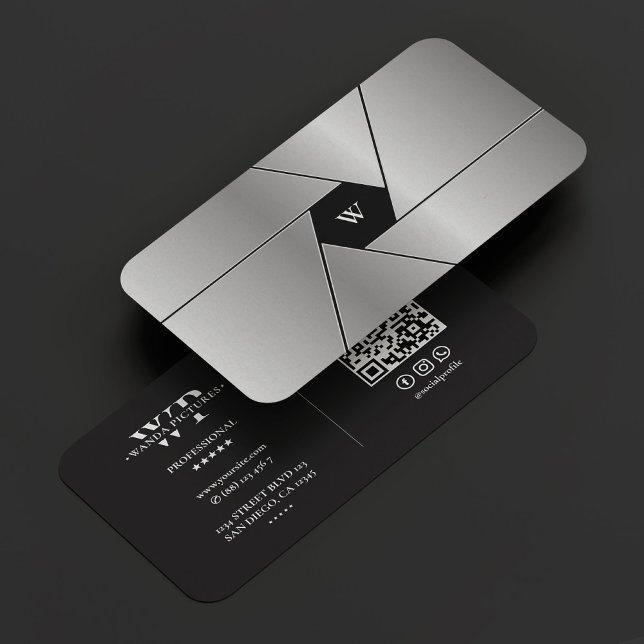 Carte De Visite Appareil photo Shutter Lens Élégant noir Monogramm (Shutter Lens Camera Elegant Black Silver Monogram Business Card
)
