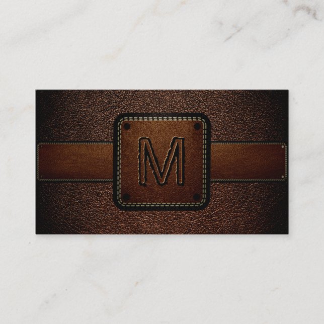 Carte De Visite Apparence en cuir Brown foncé Monogramme Brown (Devant)