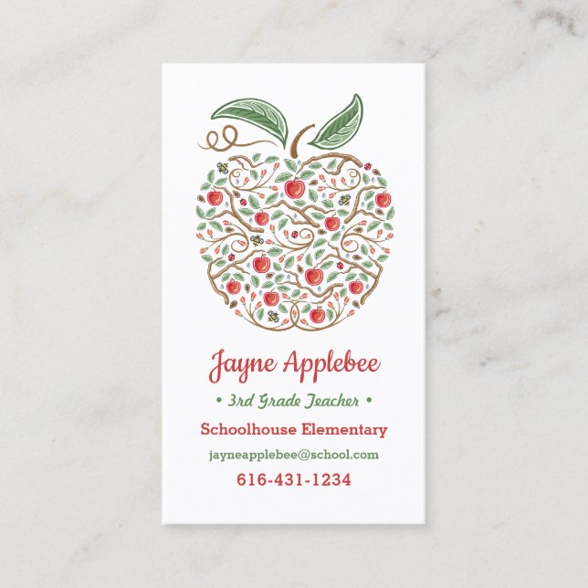 Carte de visite Apple de l'enseignant des semences (Devant)