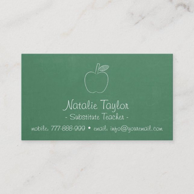 Carte De Visite Apple gribouillent le professeur remplaçant vert (Devant)