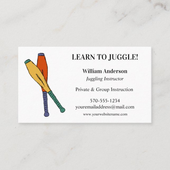 Carte De Visite Apprendre à Juggle, Jongleur professionnel, Jongla (Devant)