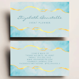 Carte De Visite Aqua Aquarelle Feuille d'Or Luxe